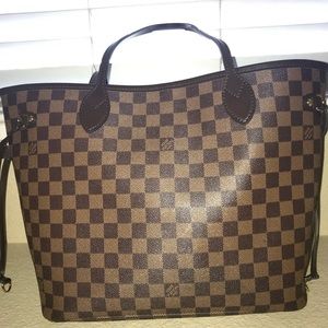Louis Vuitton Neverfull Mm Damier Ebene with Pouch and Red Lining